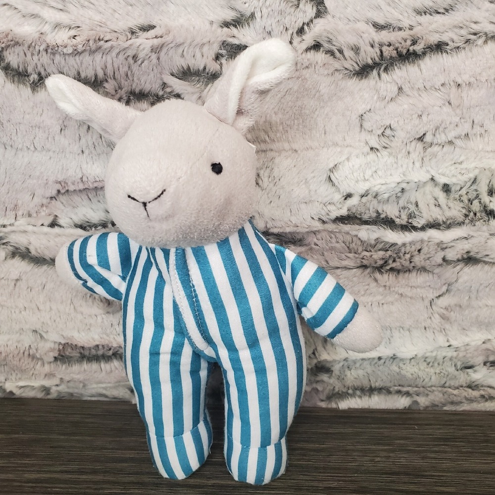 GOODNIGHT Moon BUNNY Rabbit PLUSH Rattle Teal STRIPED Pajamas CHIME Clean